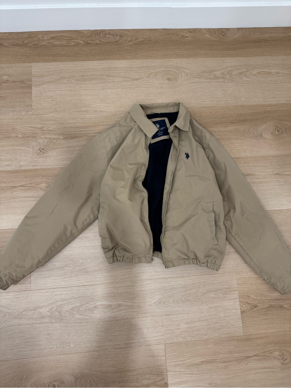 U.S. Polo Association L Khaki Fleece Lined Full Zip Men’s Jacket. Navy Lining
